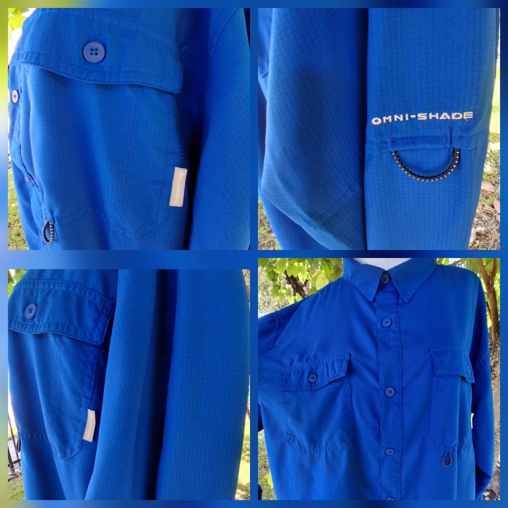 🔥Columbia Omni Shade Long Sleeve Vented Fishing Shirt Royal Blue Mens XL - Picture 2 of 12